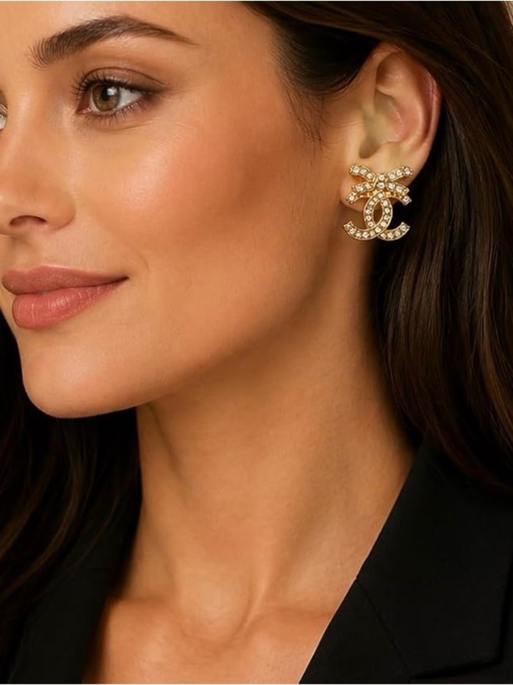 CHANEL Crystal Bow Earrings